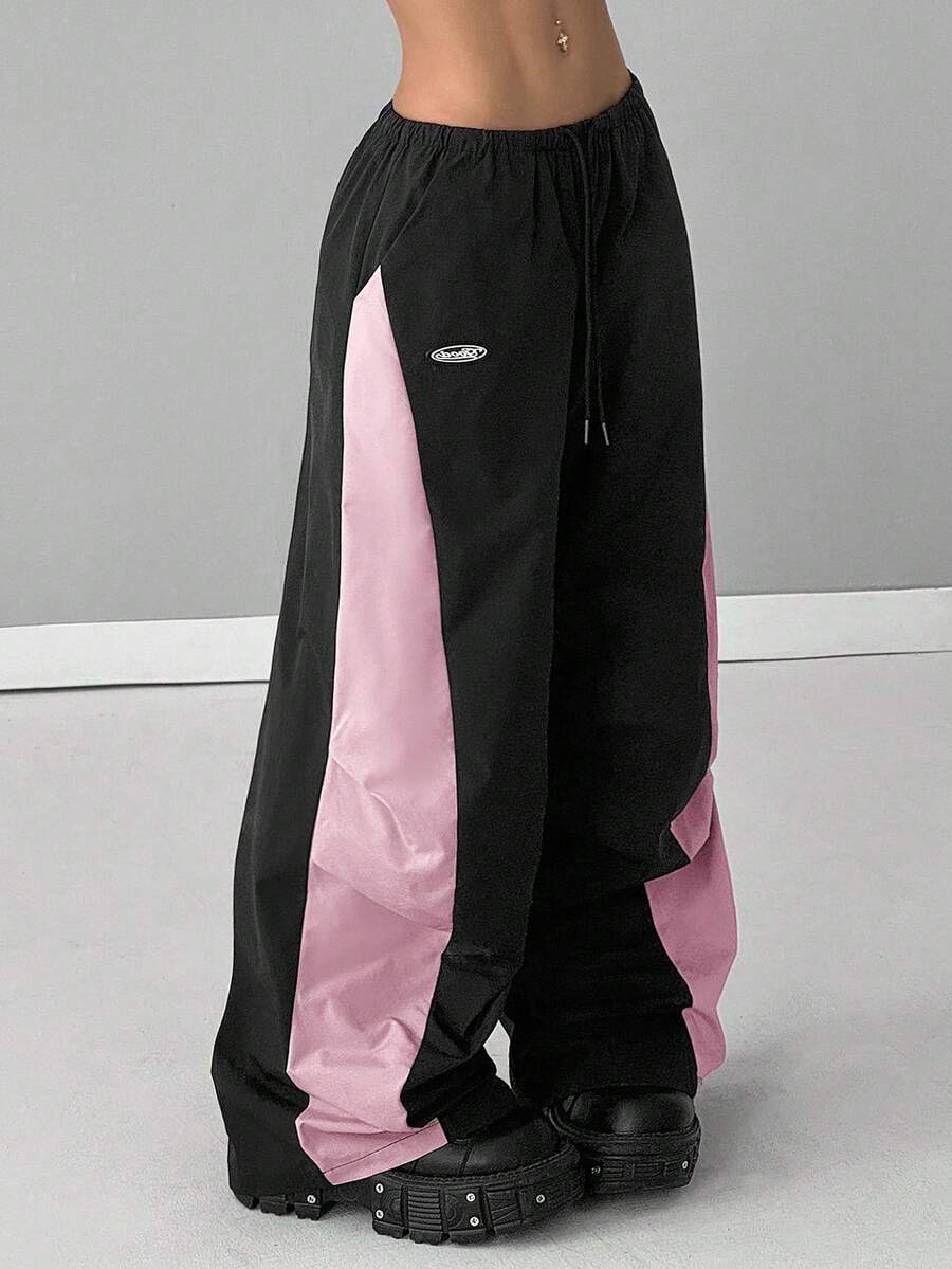 Women's Color-Blocked Baggy Parachute Pants