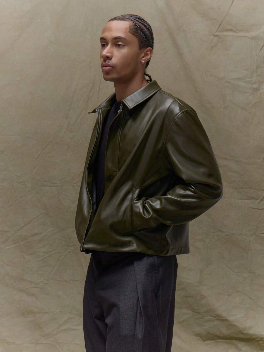 Boxy Fit Leather Long Sleeve Leather Jacket