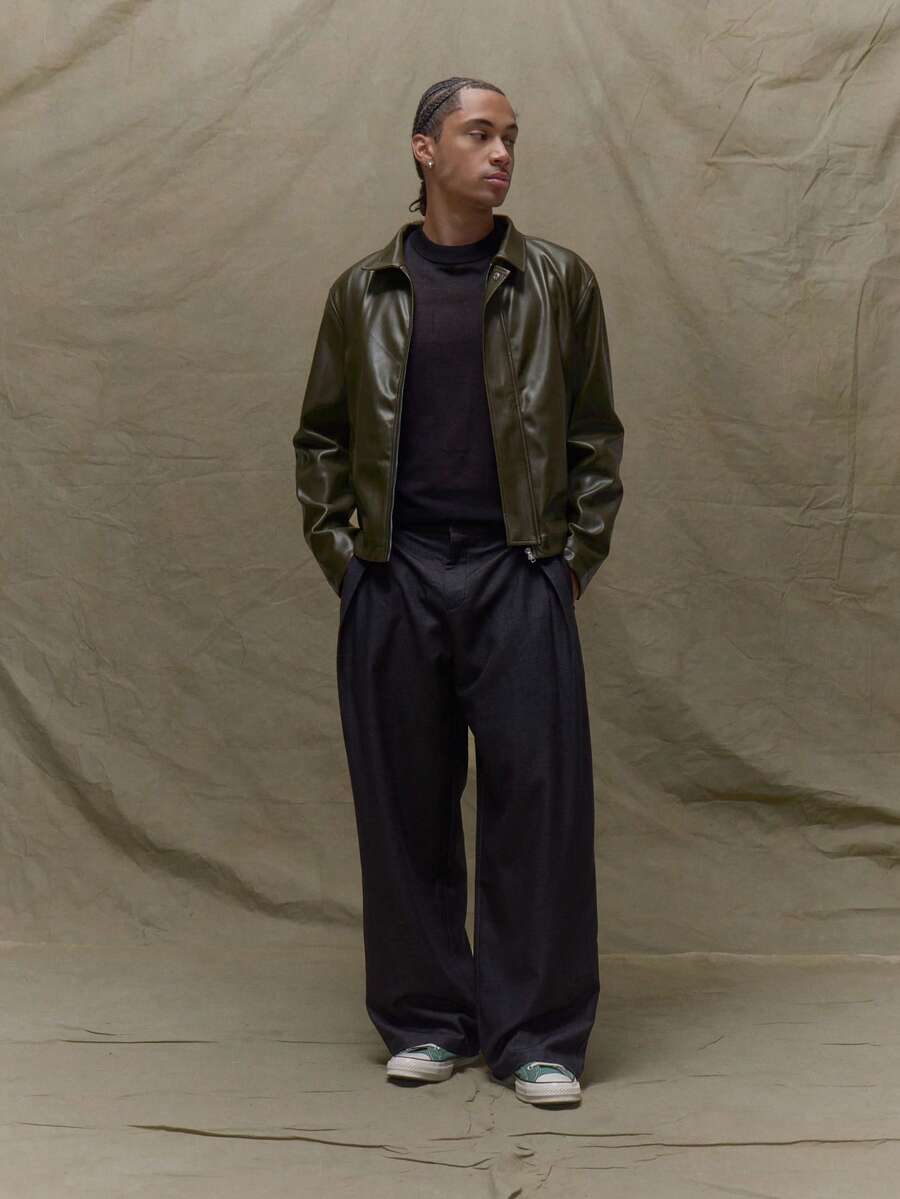 Boxy Fit Leather Long Sleeve Leather Jacket