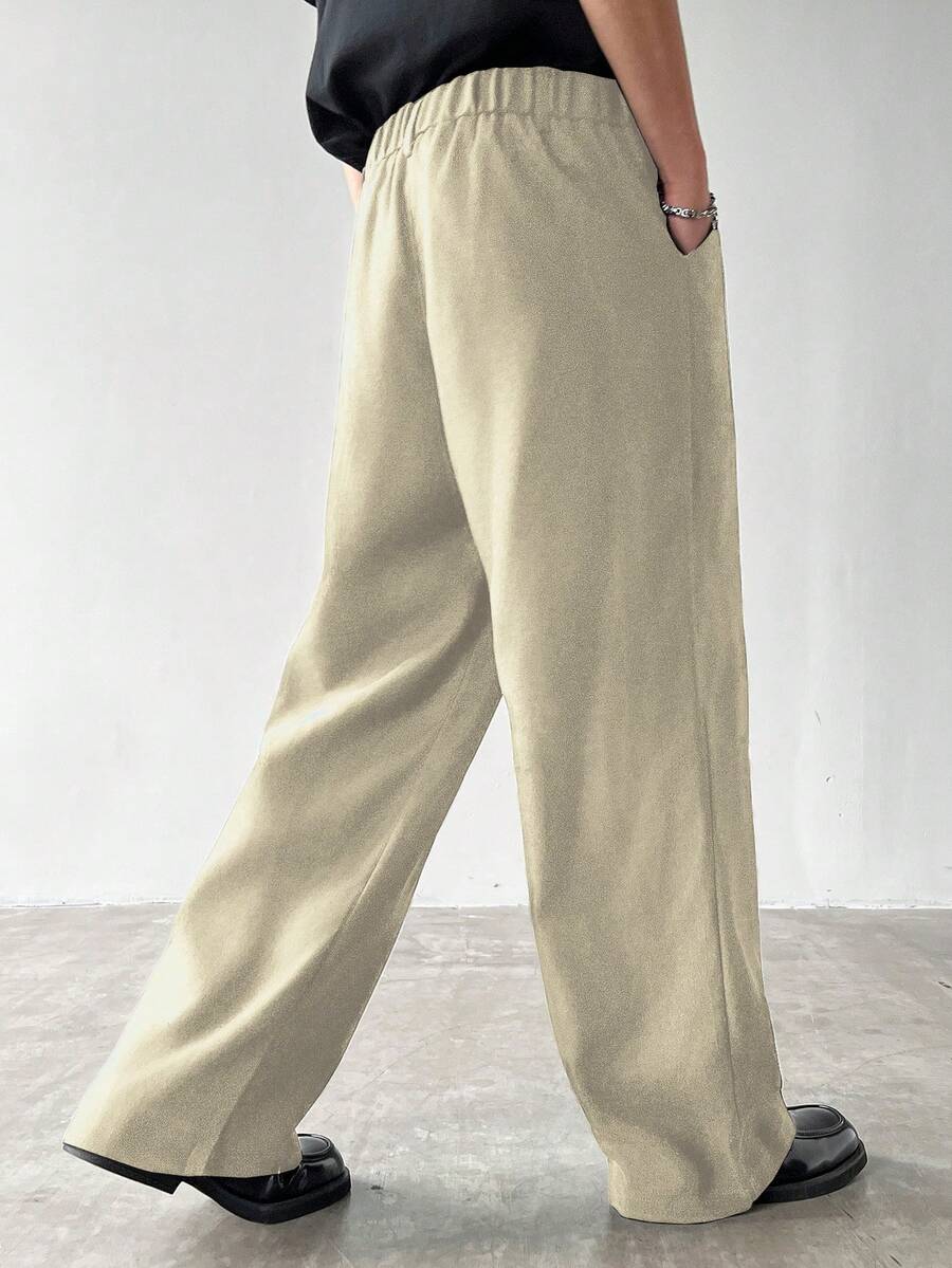 Claim Dot Men's Thick Wide Leg Pants, Solid Color With Pockets, Pleated, Loose Fit, Autumn