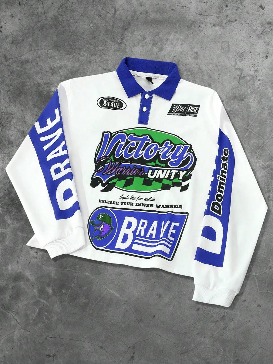 Men's Casual Loose Fit Long Sleeve Polo Shirt