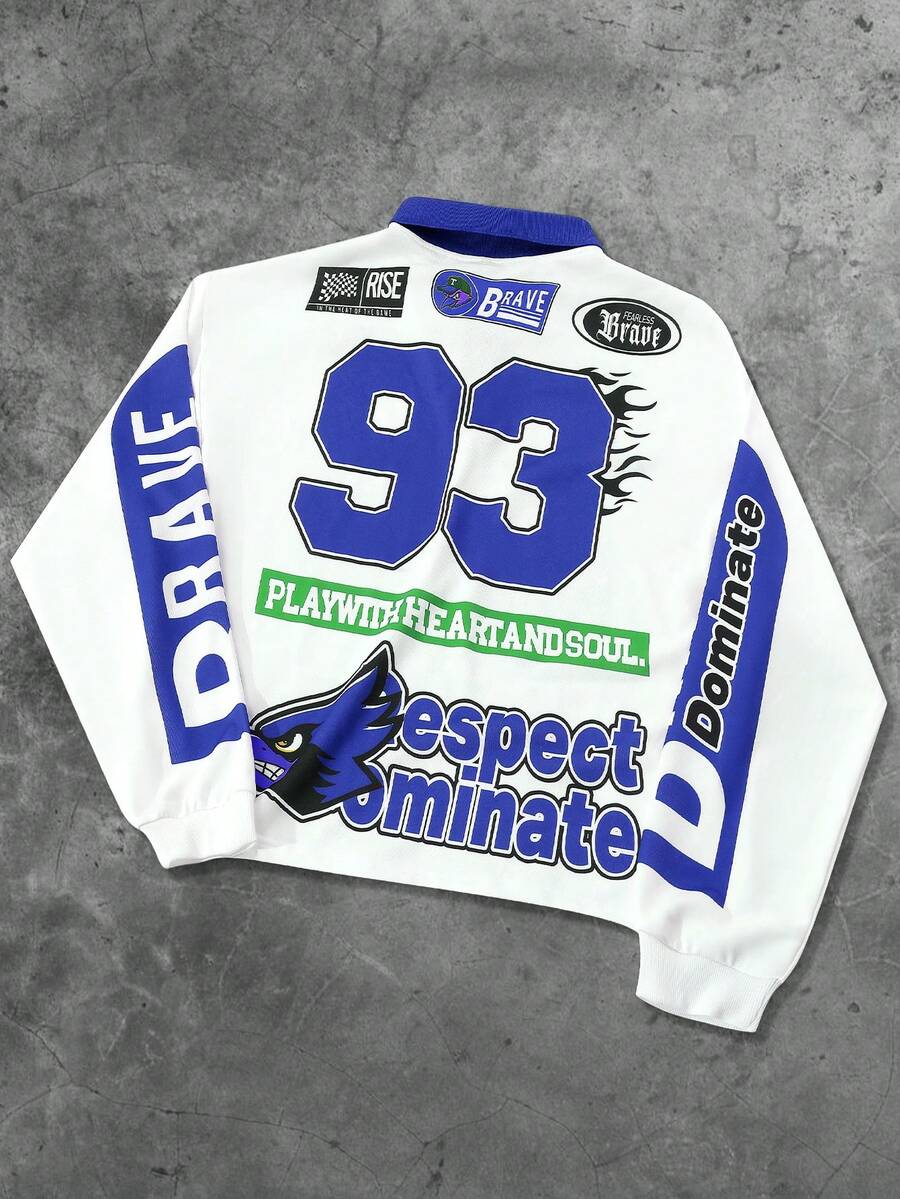 Men's Casual Loose Fit Long Sleeve Polo Shirt