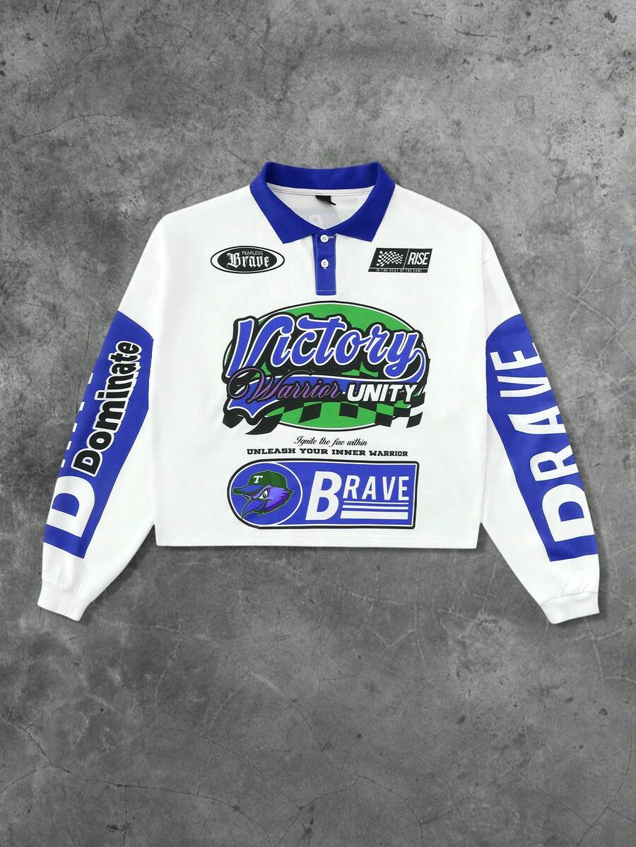 Men's Casual Loose Fit Long Sleeve Polo Shirt