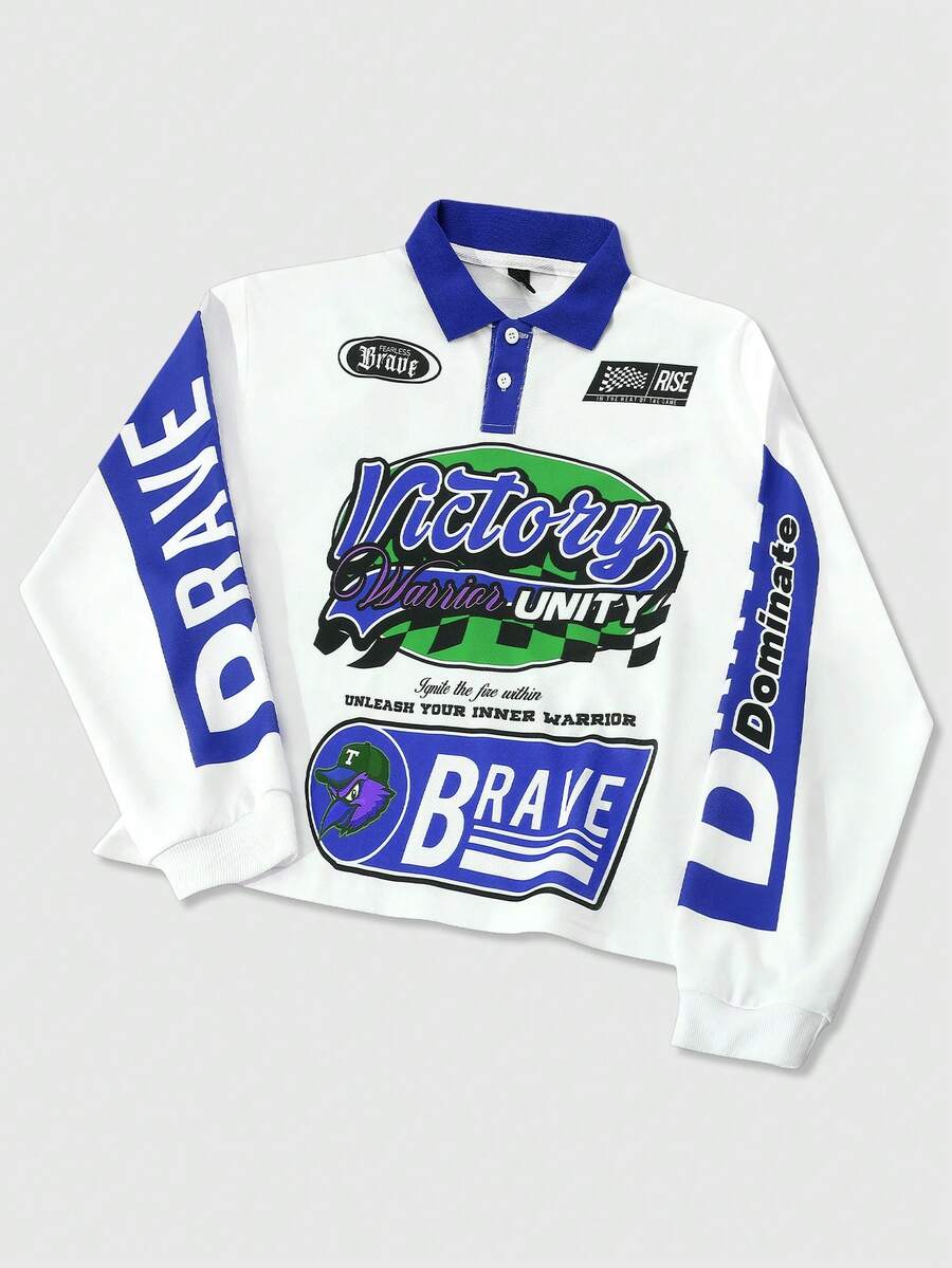 Men's Casual Loose Fit Long Sleeve Polo Shirt