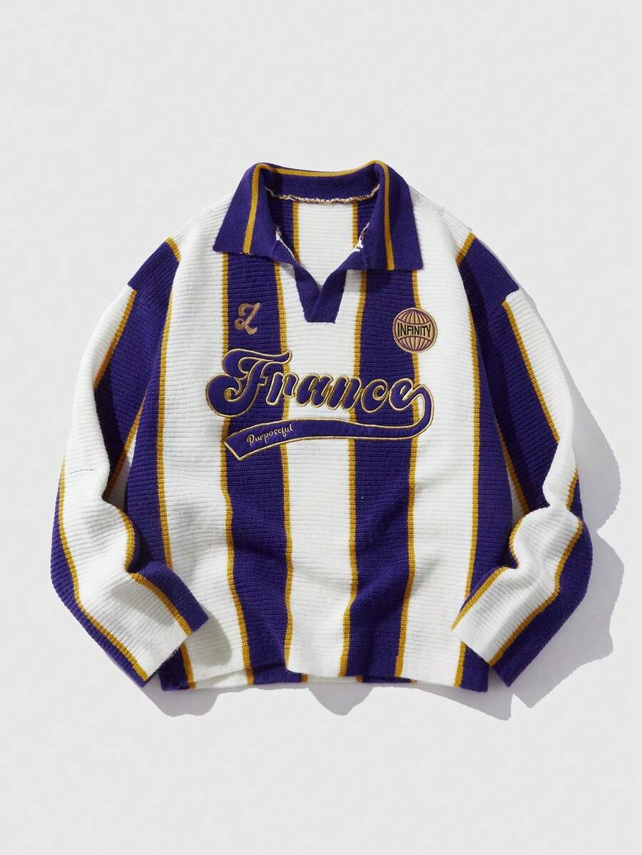 Men's Retro Collared Football Inspired Knit Sweater