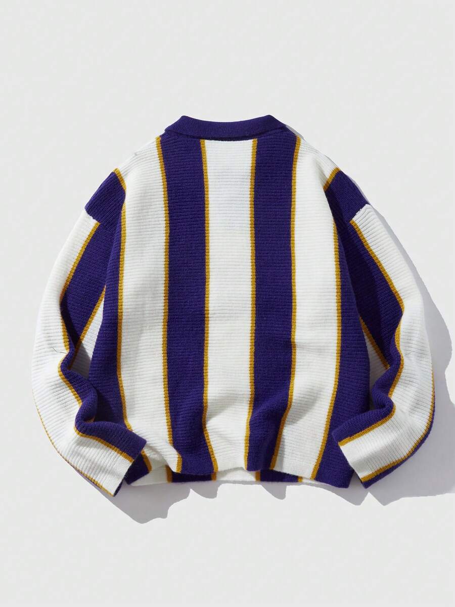 Men's Retro Collared Football Inspired Knit Sweater