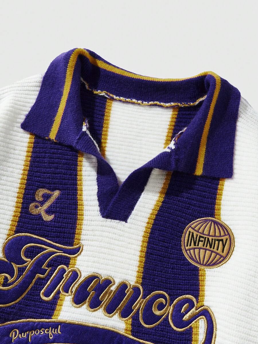 Men's Retro Collared Football Inspired Knit Sweater