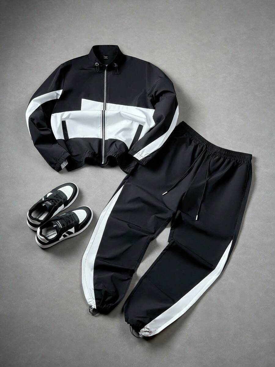 2pcs Men's Long Sleeve Jacket And Pants Set