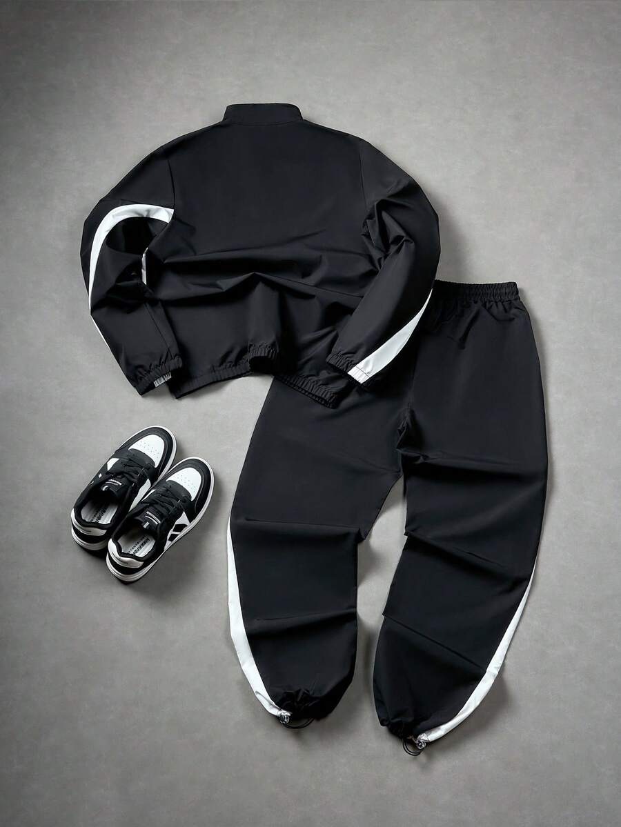 2pcs Men's Long Sleeve Jacket And Pants Set