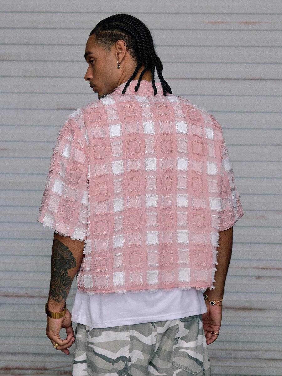 Men's Plaid Woven Short Sleeve Cropped Shirt