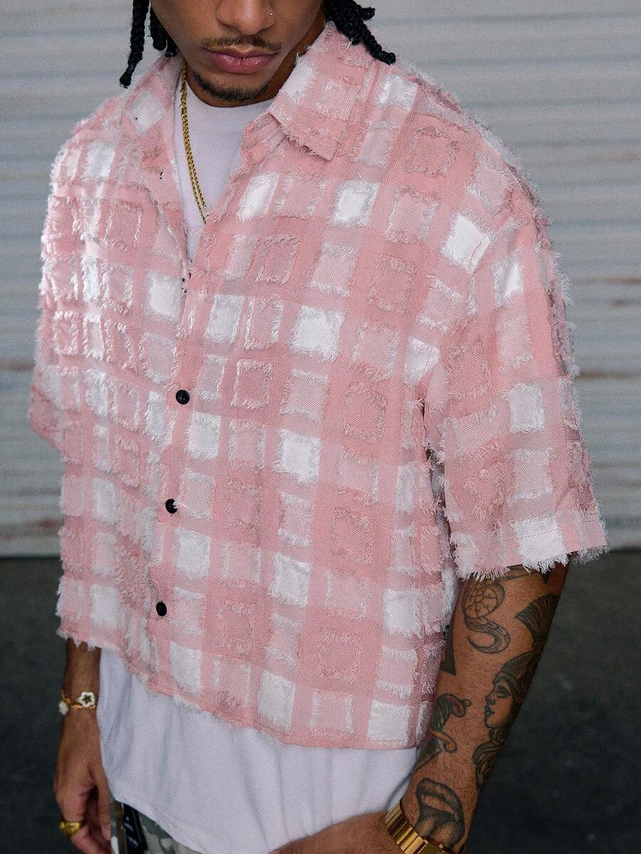 Men's Plaid Woven Short Sleeve Cropped Shirt