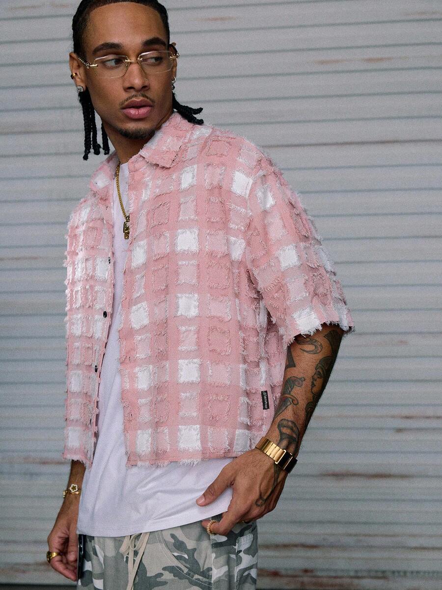 Men's Plaid Woven Short Sleeve Cropped Shirt