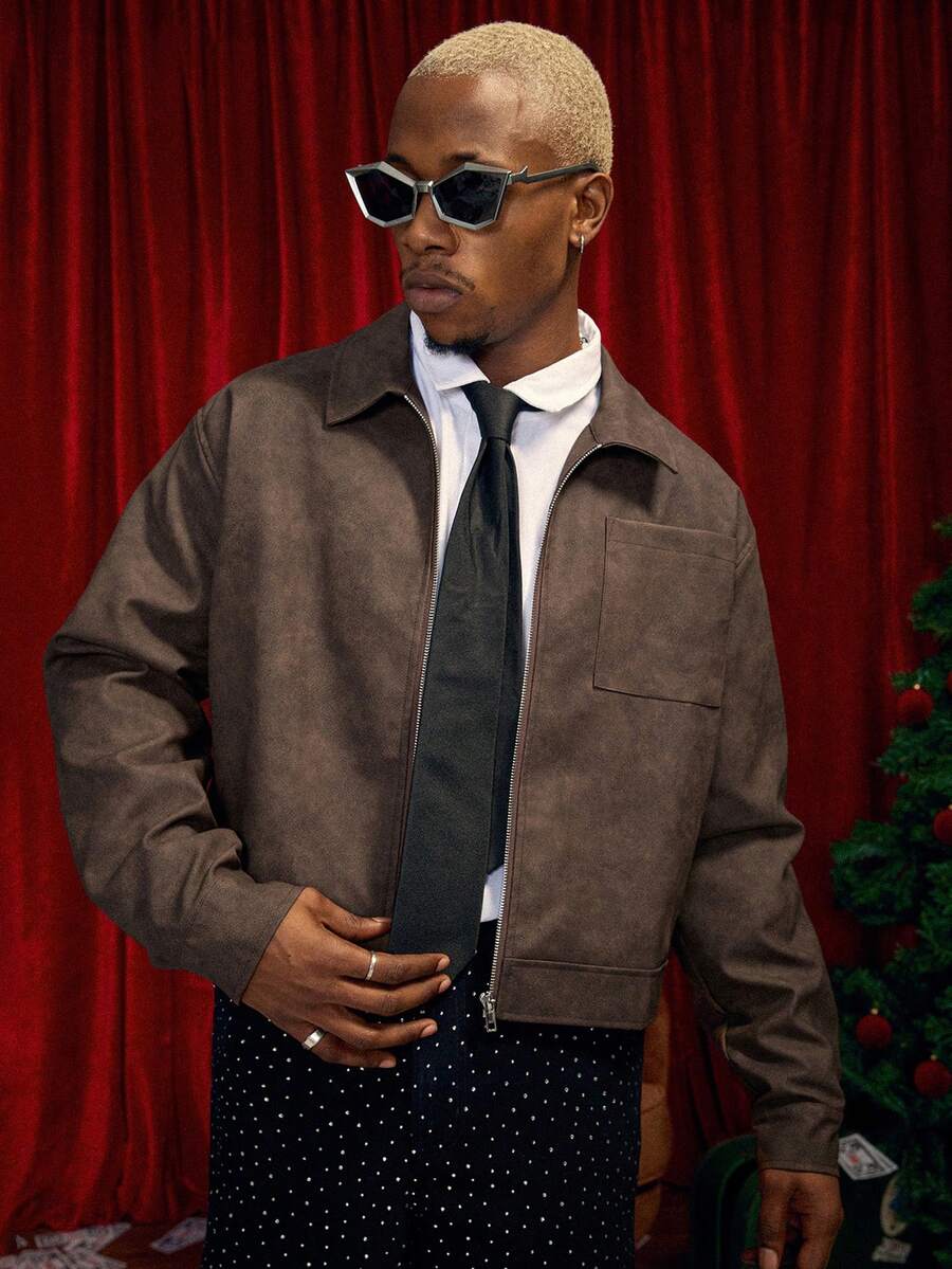 Men's PU Leather Zip-Up Jacket