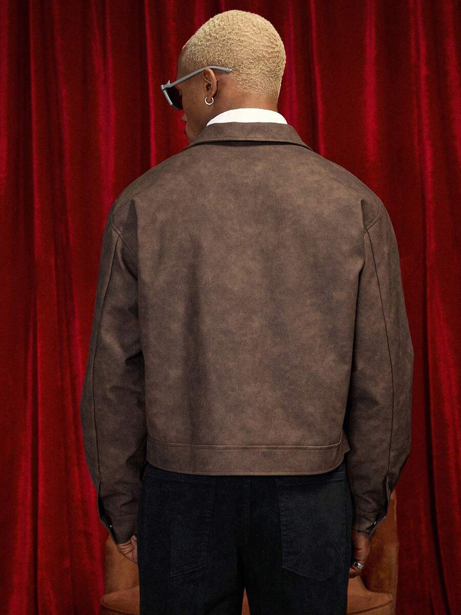 Men's PU Leather Zip-Up Jacket