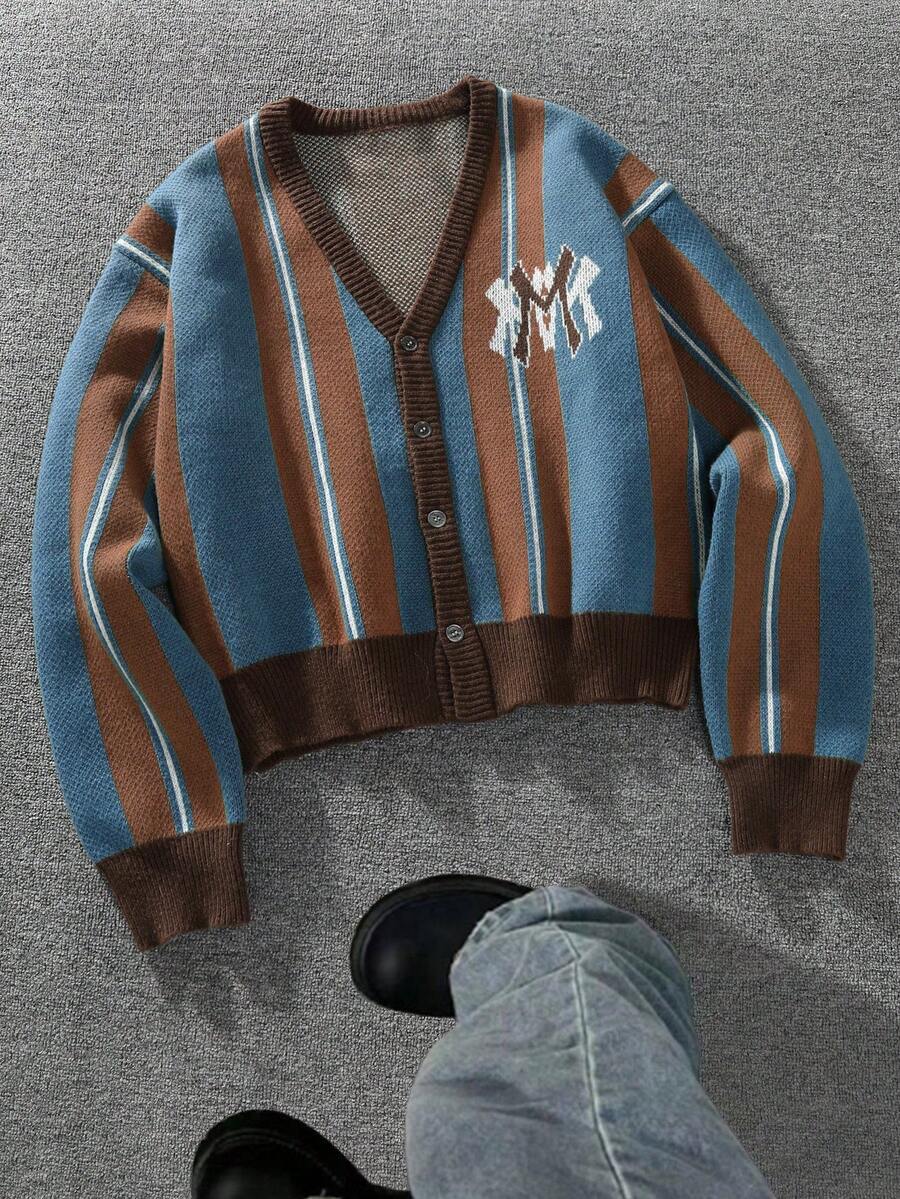 Men's Casual Colorblock Striped Cardigan
