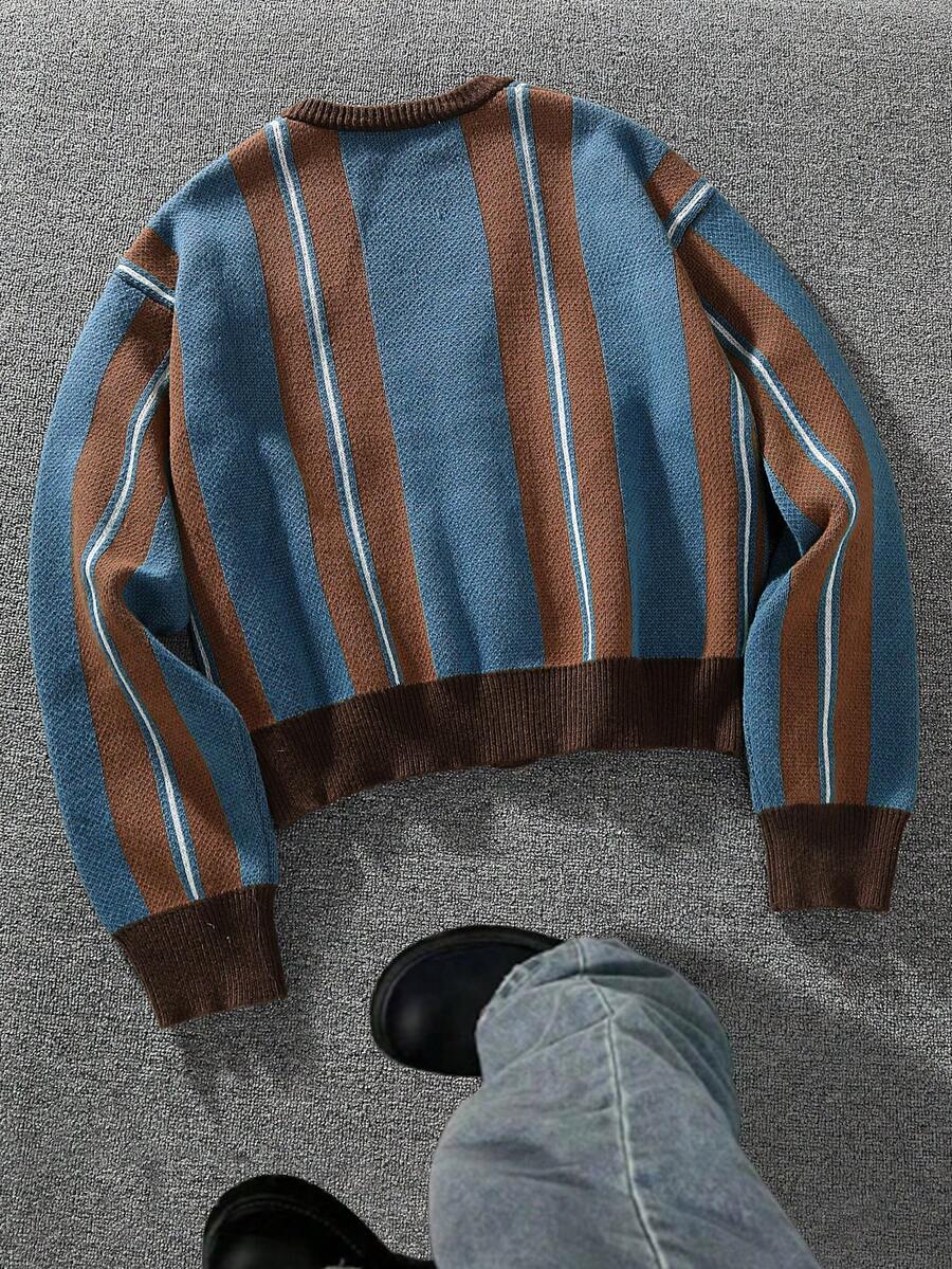 Men's Casual Colorblock Striped Cardigan