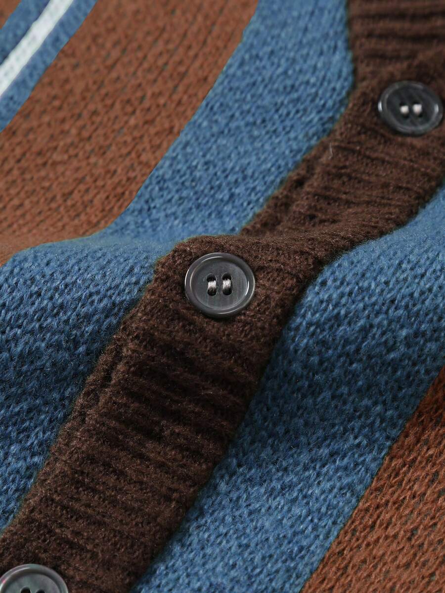 Men's Casual Colorblock Striped Cardigan
