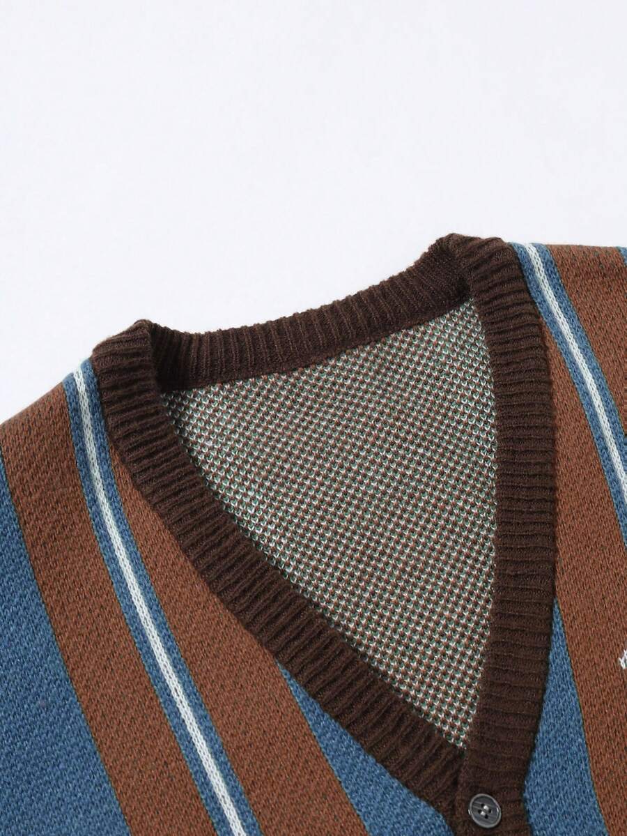 Men's Casual Colorblock Striped Cardigan