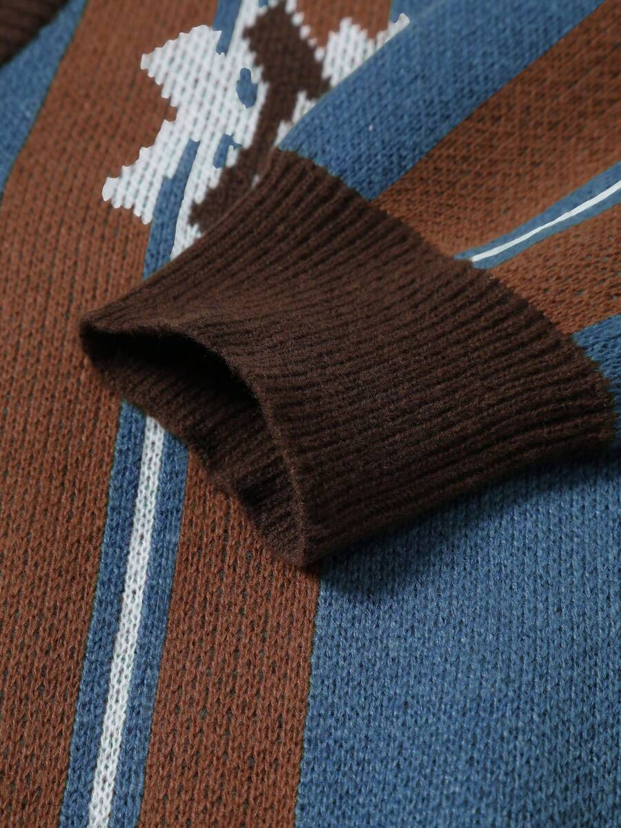 Men's Casual Colorblock Striped Cardigan