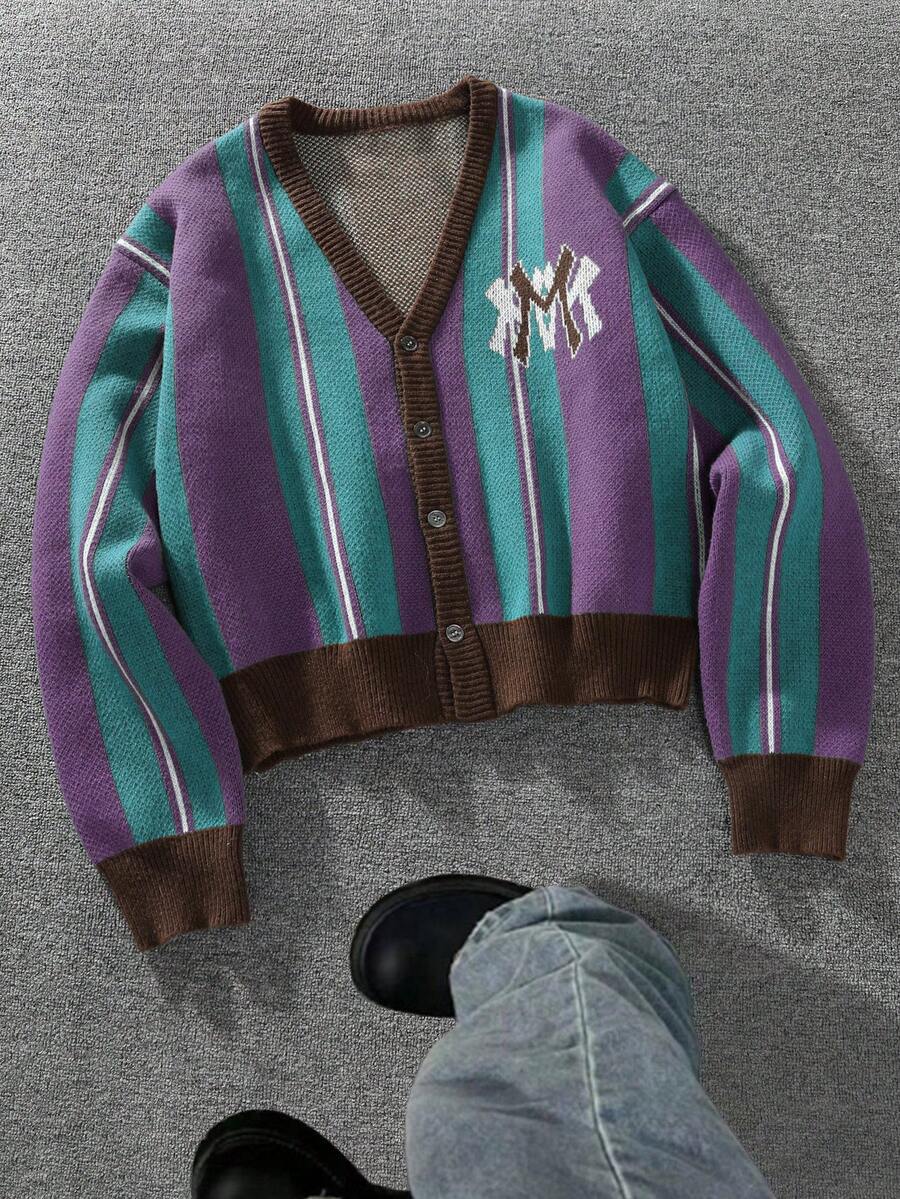 Men's Casual Colorblock Striped Cardigan