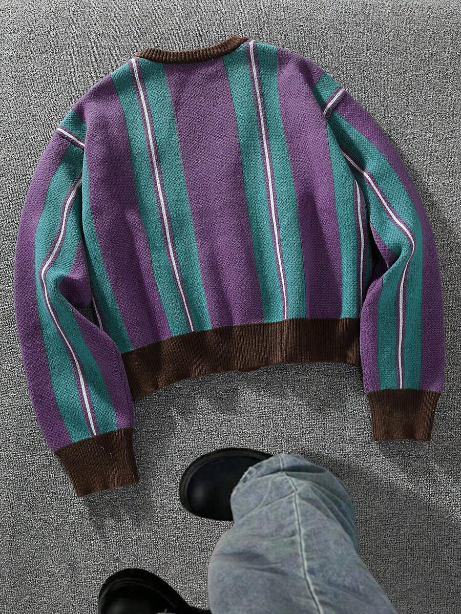 Men's Casual Colorblock Striped Cardigan