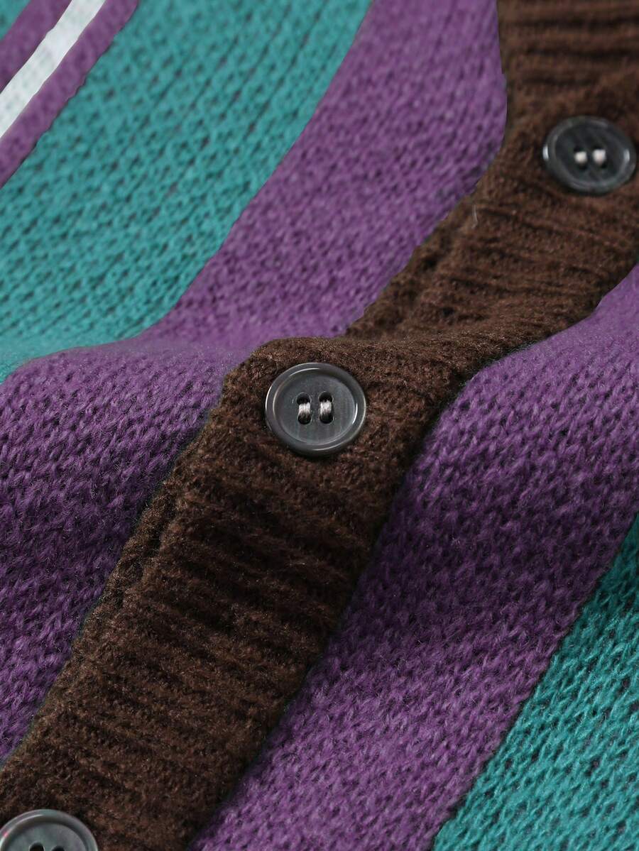 Men's Casual Colorblock Striped Cardigan