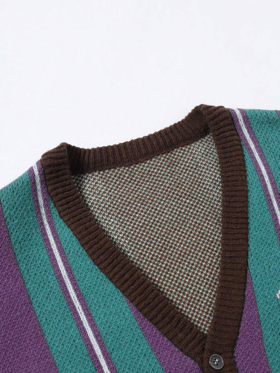 Men's Casual Colorblock Striped Cardigan