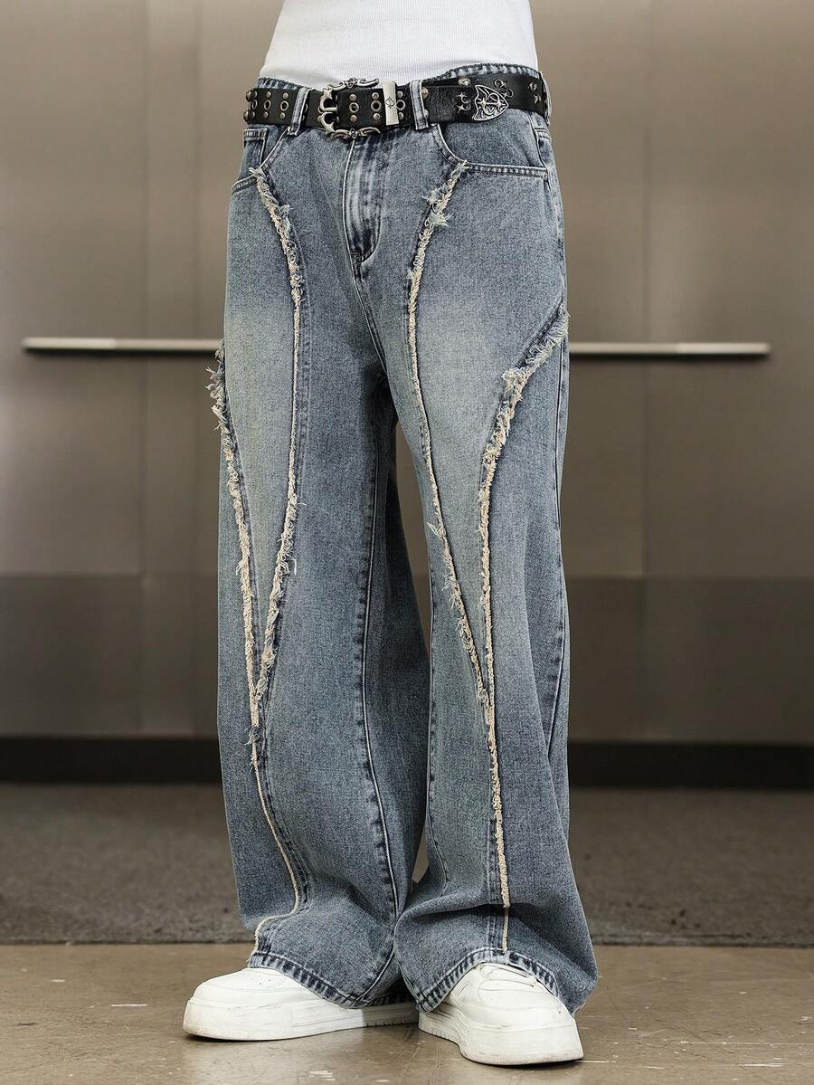 Distressed Patchwork Vintage Wide Leg Jeans