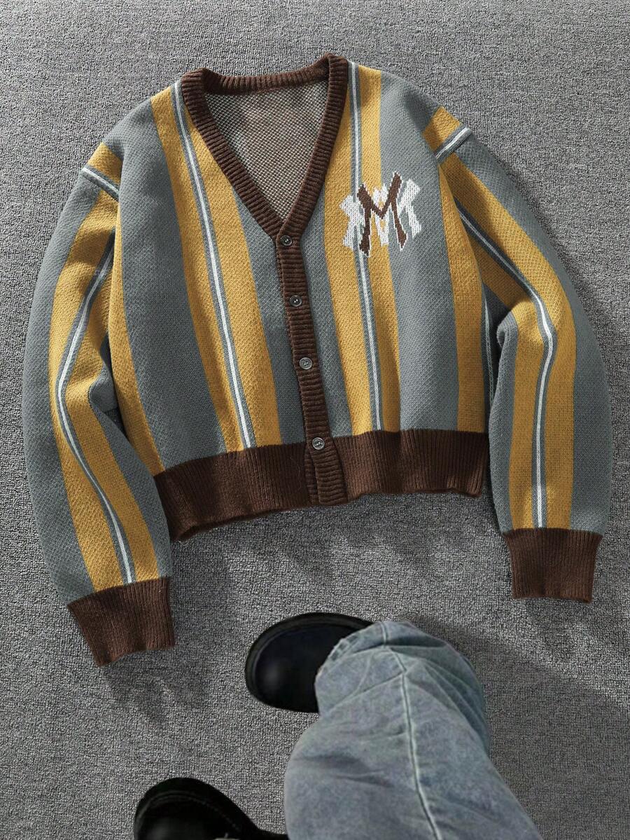 Men's Casual Colorblock Striped Cardigan