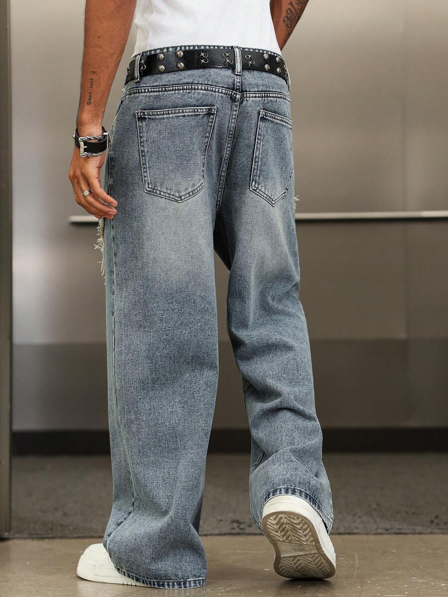 Distressed Patchwork Vintage Wide Leg Jeans