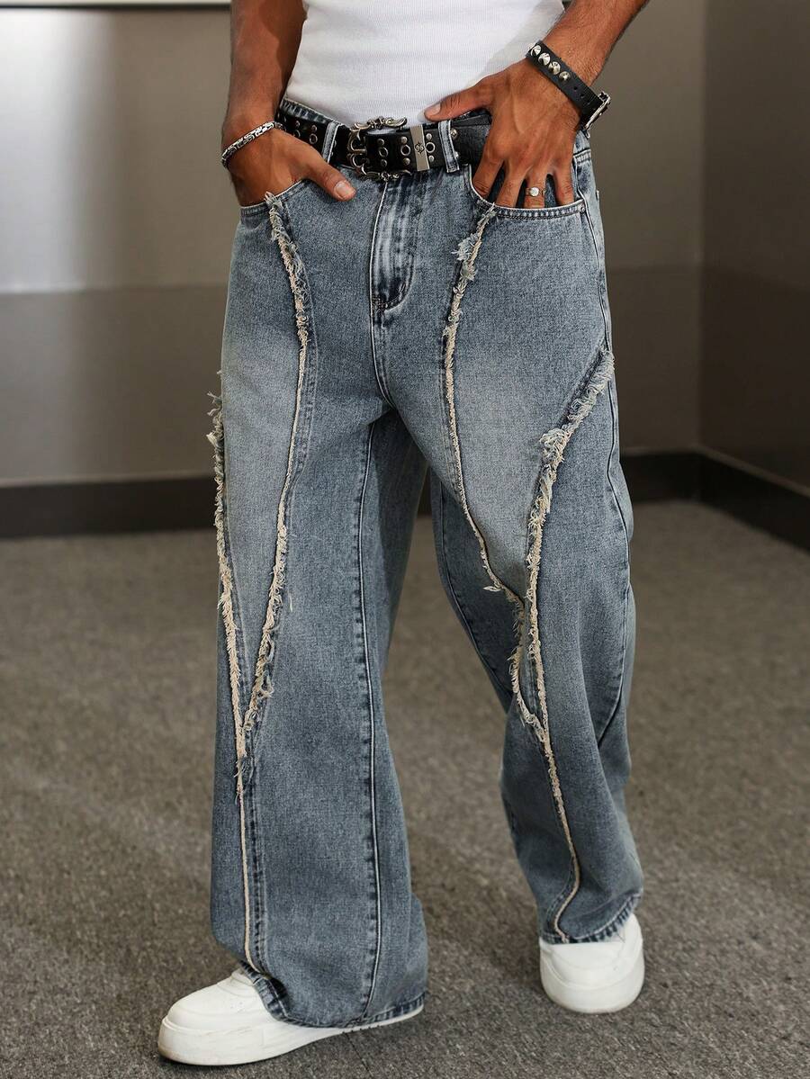 Distressed Patchwork Vintage Wide Leg Jeans