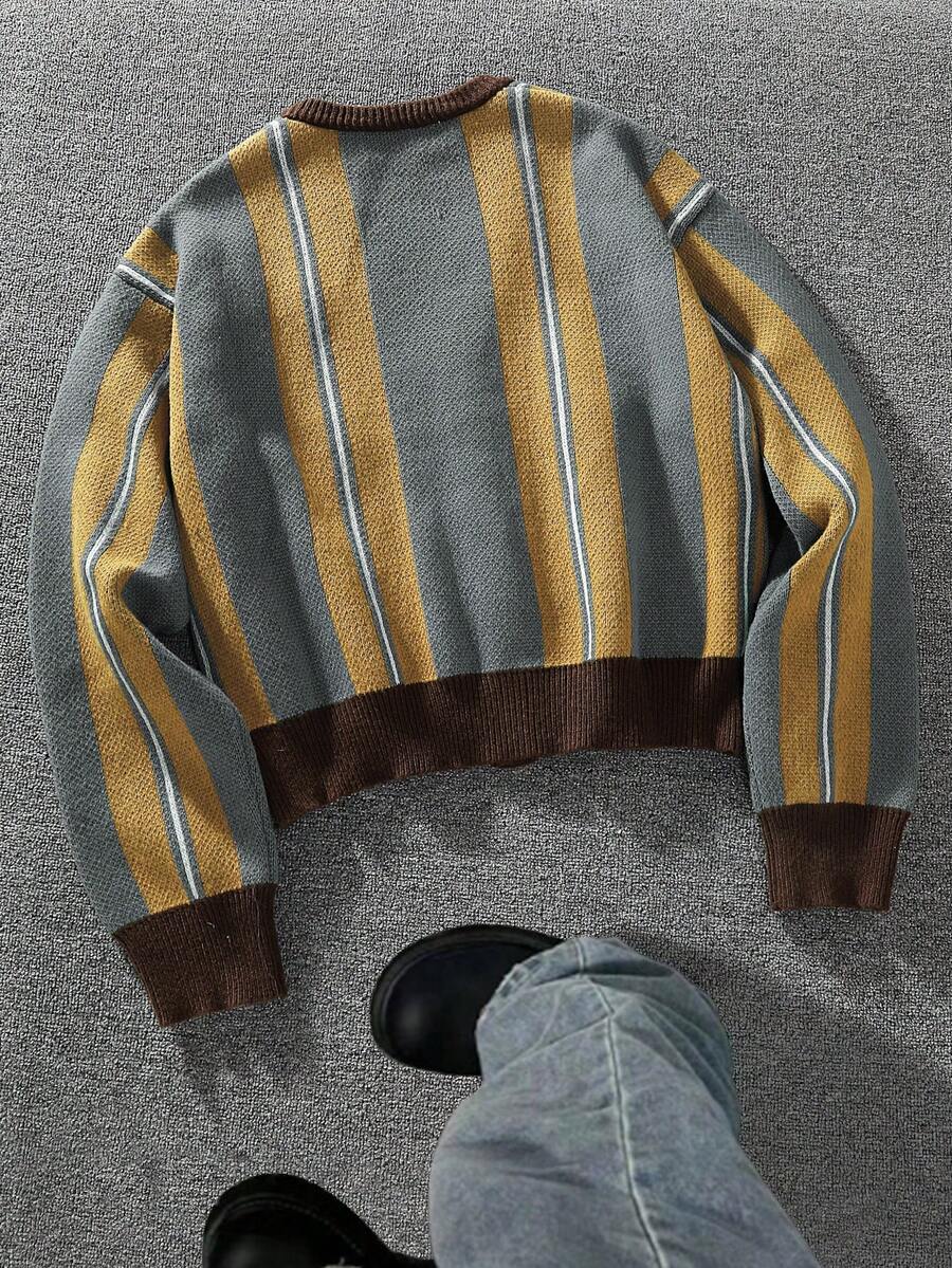Men's Casual Colorblock Striped Cardigan