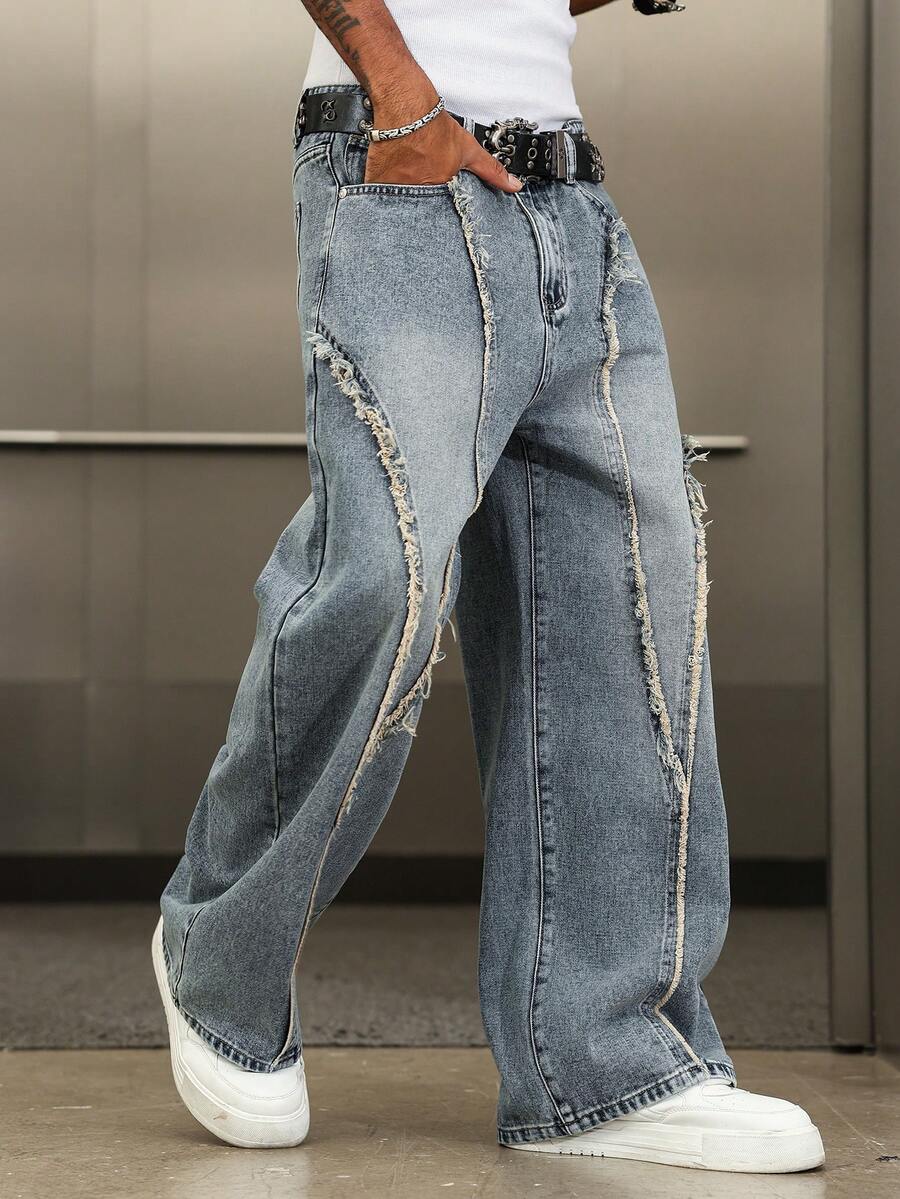 Distressed Patchwork Vintage Wide Leg Jeans