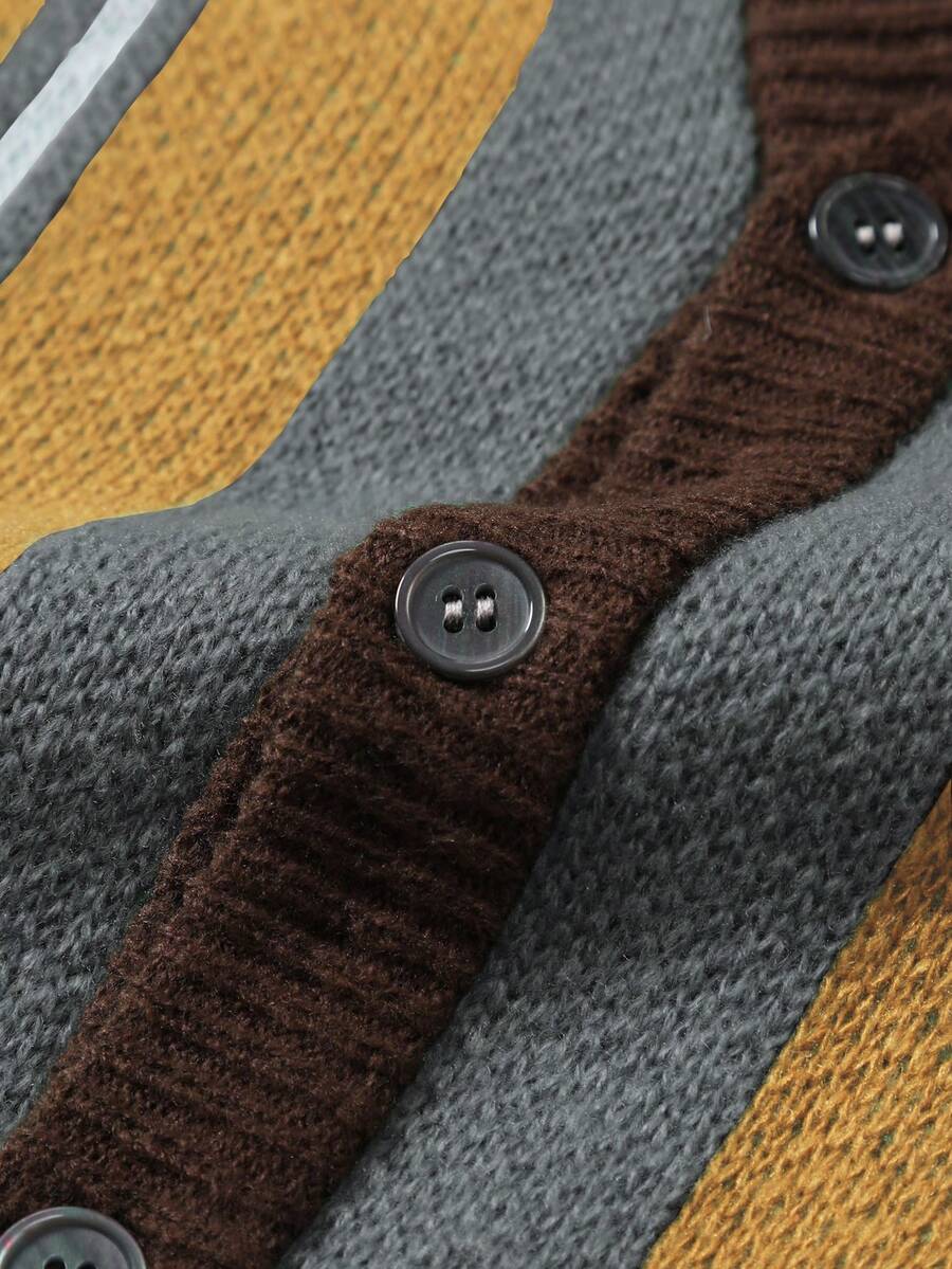 Men's Casual Colorblock Striped Cardigan