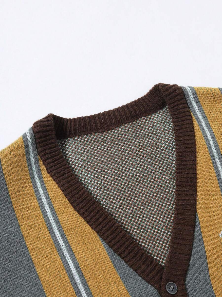 Men's Casual Colorblock Striped Cardigan