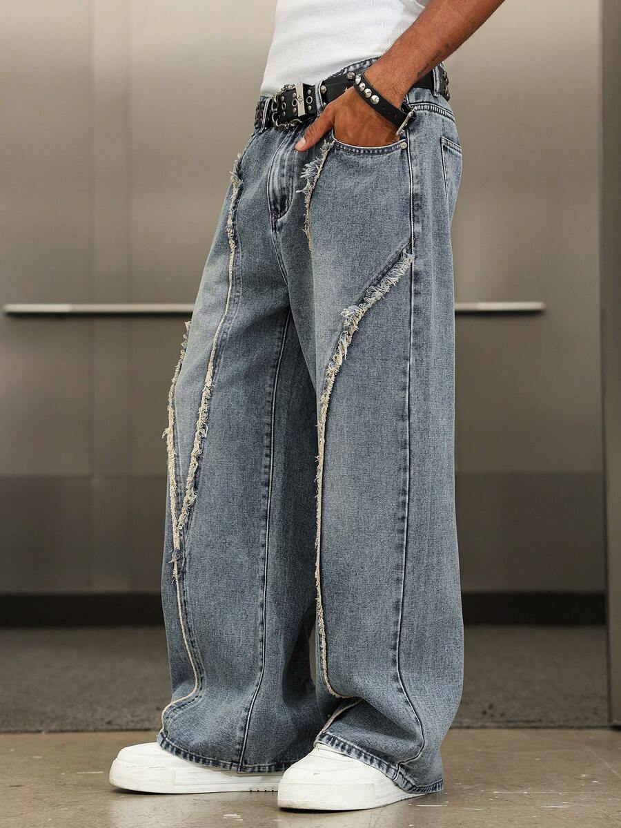 Distressed Patchwork Vintage Wide Leg Jeans