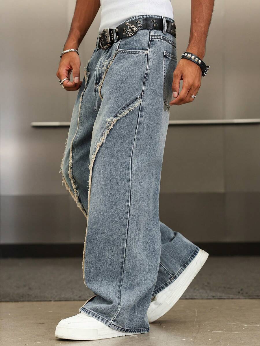 Distressed Patchwork Vintage Wide Leg Jeans