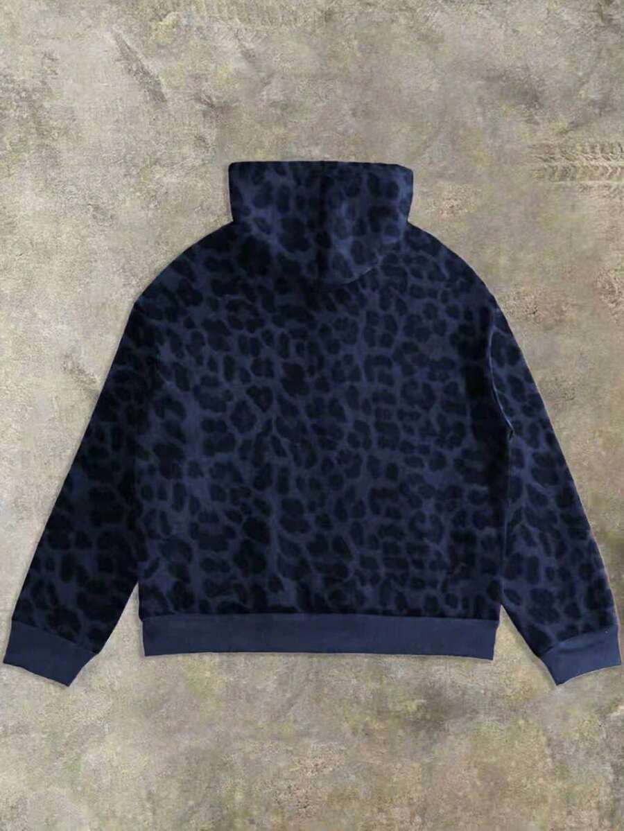 Leopard Print Casual Loose Fit Zip-Up Hoodie