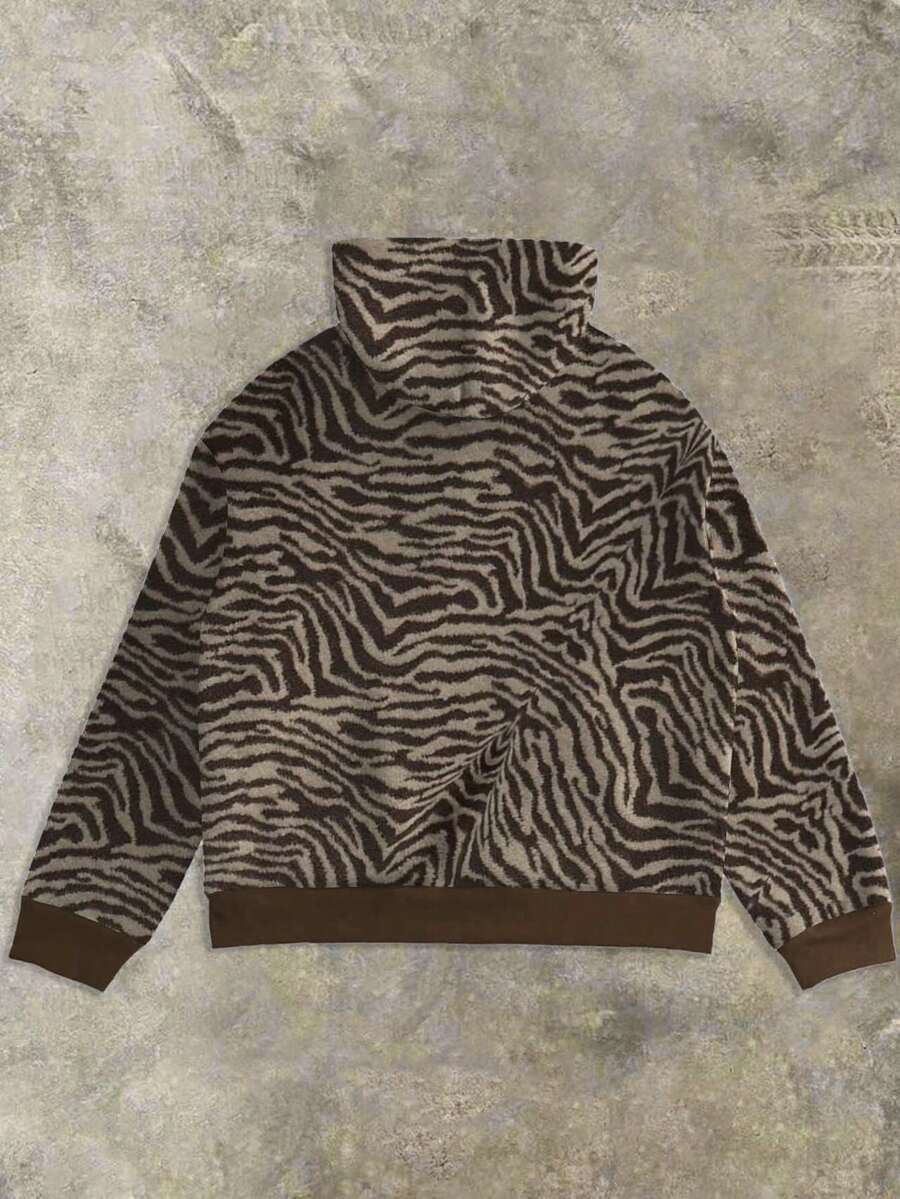 Leopard Print Casual Loose Fit Zip-Up Hoodie