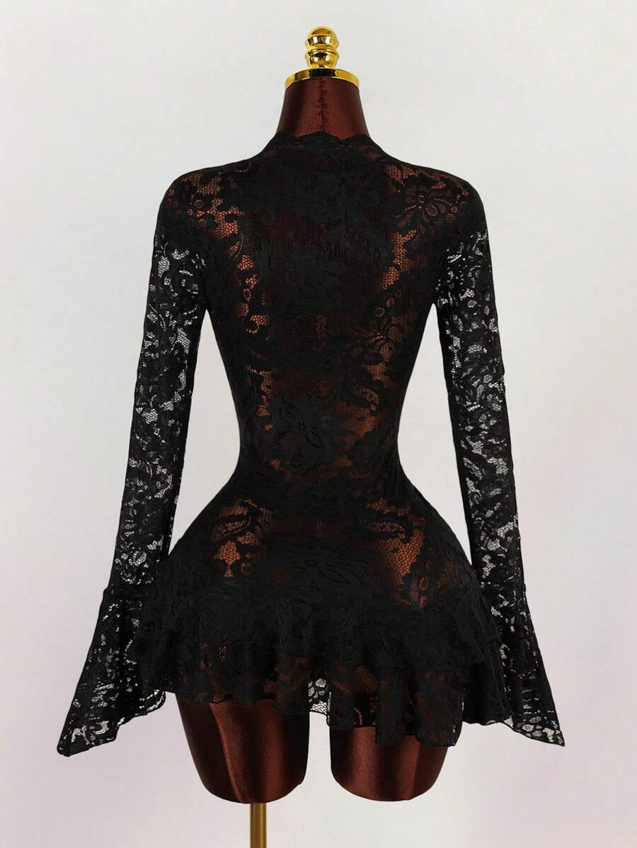 Sheer Low-Cut Hippie Style Mini Dress