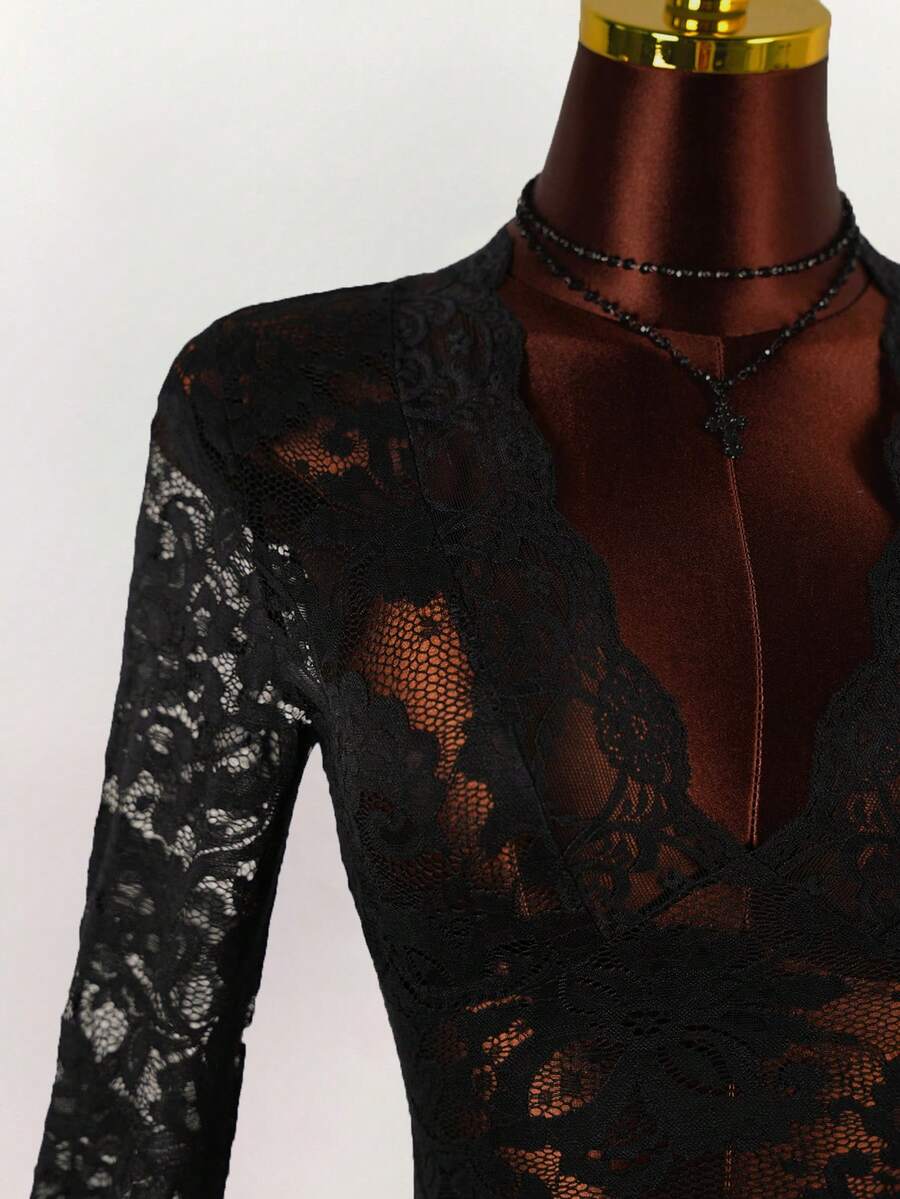 Sheer Low-Cut Hippie Style Mini Dress