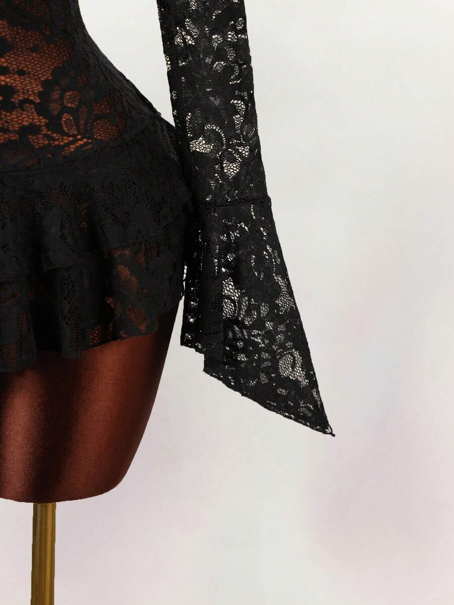 Sheer Low-Cut Hippie Style Mini Dress