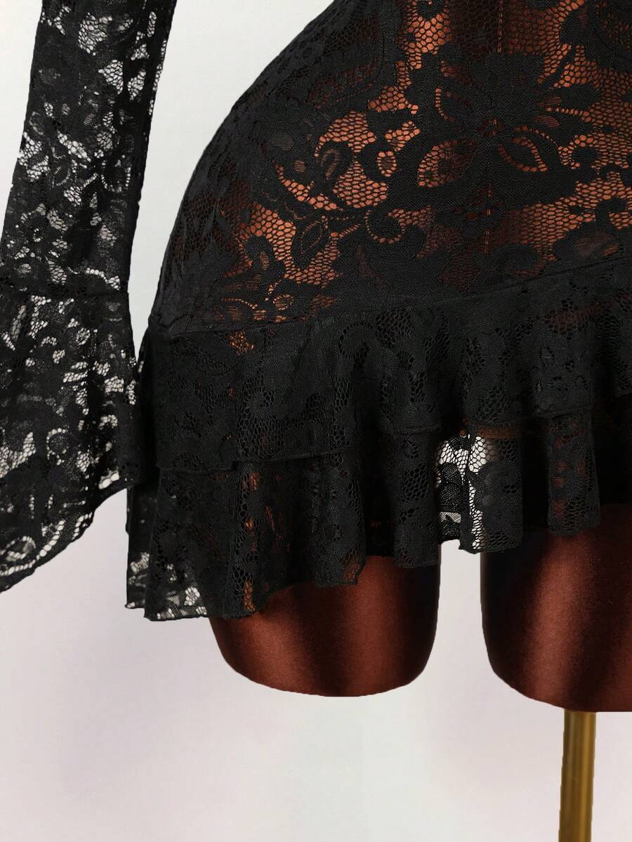 Sheer Low-Cut Hippie Style Mini Dress