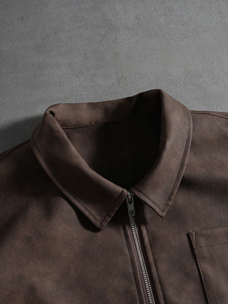 Men's PU Leather Zip-Up Jacket