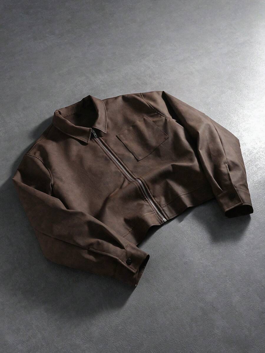 Men's PU Leather Zip-Up Jacket