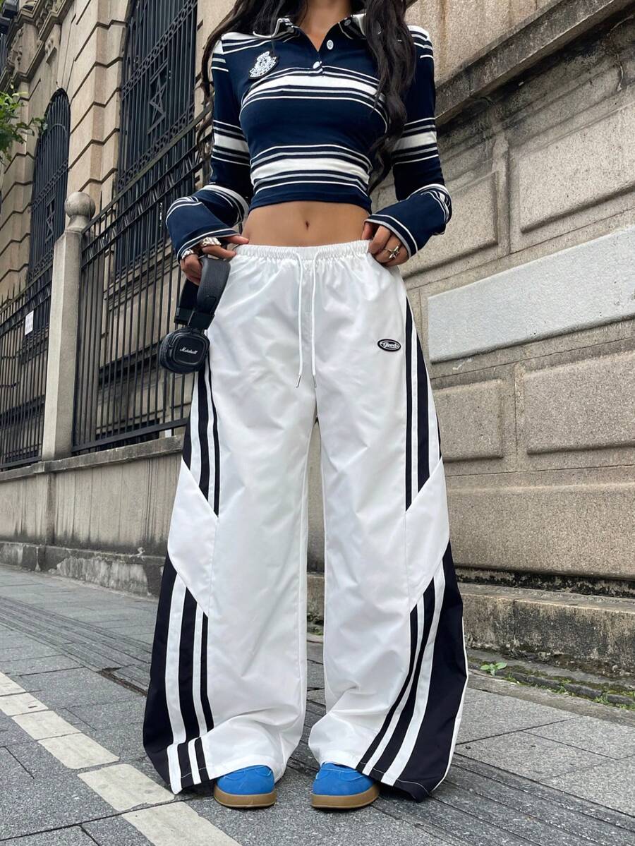 Women's Streetwear Color-Blocked Parachute Pants