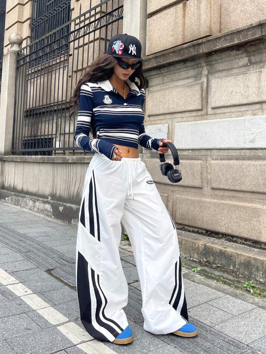 Women's Color-Blocked Baggy Parachute Pants
