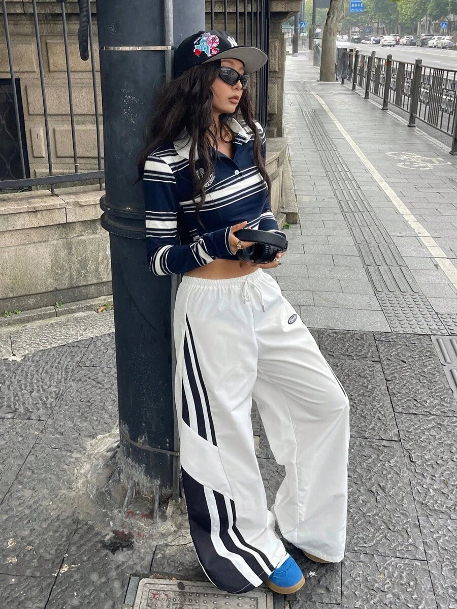 Women's Color-Blocked Baggy Parachute Pants