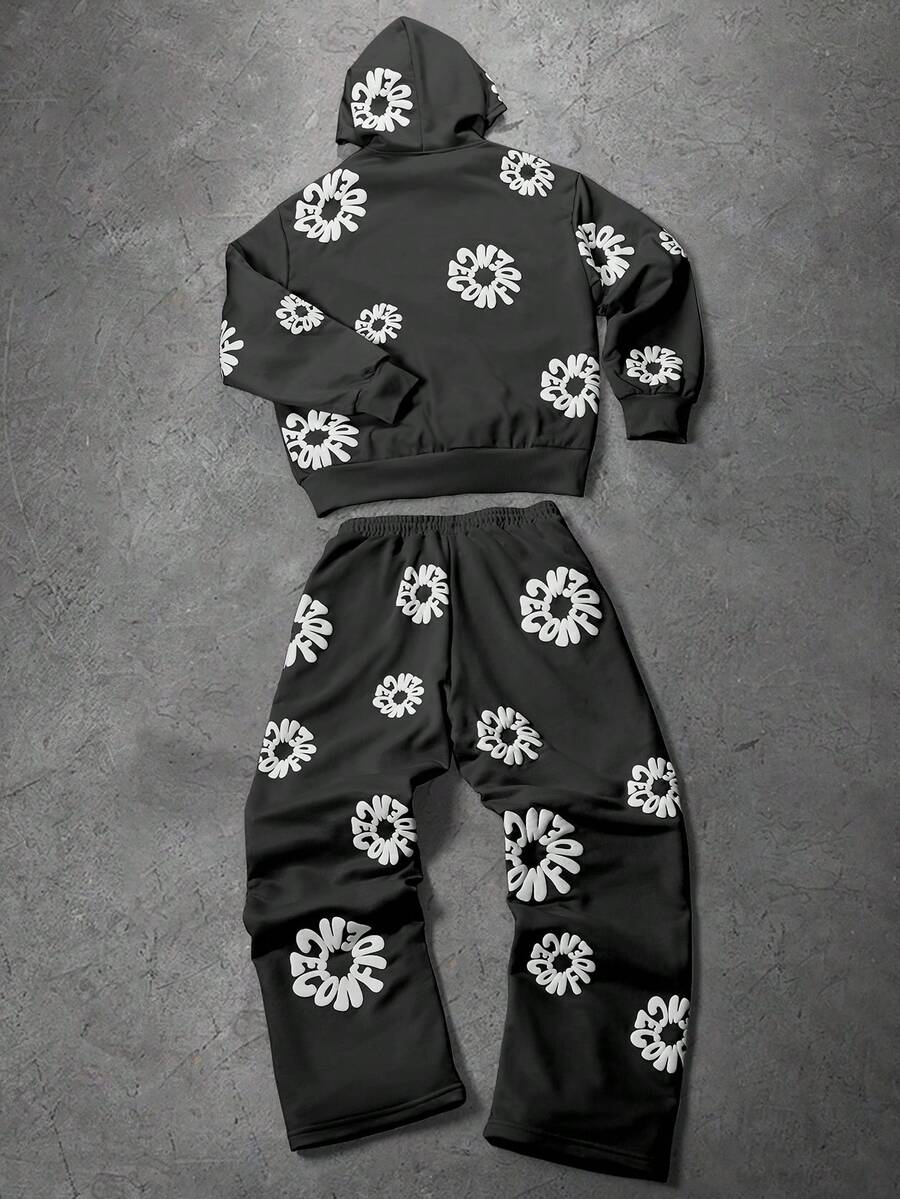 Men's Letter Print Hoodie And Sweatpants Set
