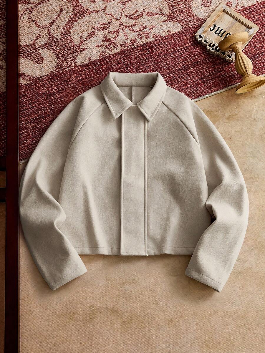 Men's Boxy Turndown Collar Long Sleeve Jacket
